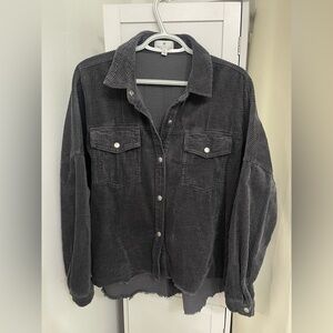 Socialite Dark Charcoal Corduroy Utility Button Up